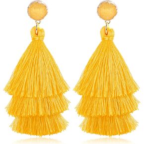 CASSIECA Tassel Statement Earrings for Women Clip On Drop Earrings Colorful Bohemian Tiered Tassel Druzy Dangle Drop Earrings Non Piercing Jewelry Birthday Christmas Valentines Day Gift in Kuwait