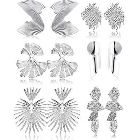 ORAZIO 6Pair Clip on Earrings Gold Statement Earrings for Women Exaggerated Heart Flower Leaf Dangle Earrings For Women Girls No Piercing Fake Earrings Set