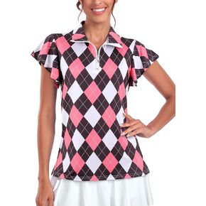Tanst Sky Women's Golf Polo Shirts Zip Up Ruffles Short Sleeve Workout Tops Quick Dry in Kuwait