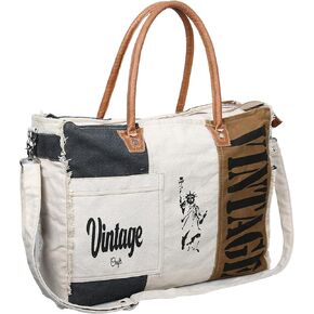 Vintage Genuine Canvas Leather Tote Bag Handbag Shopper Shoulder Purse Bag for Women Office Laptop Bag Gift LIghtweight reusable Grocery shopping in Kuwait