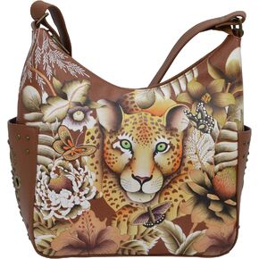 Anuschka Women's Genuine Leather Shoulder Bag | Hand Painted Original Artwork | Classic Hobo With Studded Side Pockets