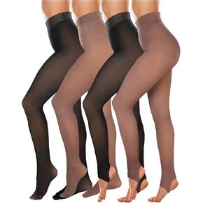 Zhanmai 4 Pcs Fleece Lined Tights Women Footless Fake Thermal Translucent Leggings Winter Sheer Pantyhose Tights High Waisted