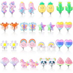 Bonuci 16 Pairs Kids Clip on Earrings for Girls Cute Unicorn Mermaid Non Pierced Clip on Earrings for Kid Little Girl in Kuwait