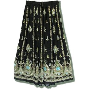 تنورة طويلة من OVENEX Fashions متعددة الصبغات لليوجا Trendz للسيدات مطرزة بالترتر والمجعد (متعددة الألوان) in Kuwait