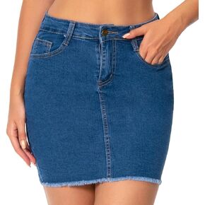 تنورة جينز QIDISHUI ​​للنساء تنورة جينز كاجوال قابلة للتمدد in Kuwait