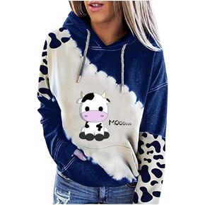 Mooooody Cow Cute Hoodie Long Sleeve Sweatshirt with Pockets Cowhide Print Large Size Hoodie
