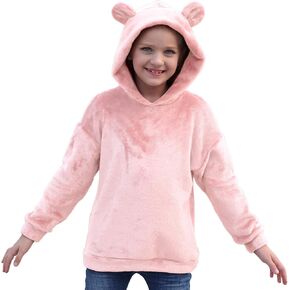 GORLYA Girls Long Sleeve Casual Cute Teddy Bear Hooded Sweatshirt Plush Pullover Tops for 4-14T in Kuwait