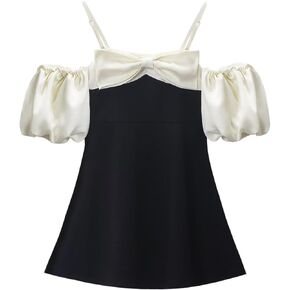 WELAKEN Puffy Sleeve Bowknot Dress for Girls Toddler & Kids II Little Girl's Spaghetti Strap Party Dresses