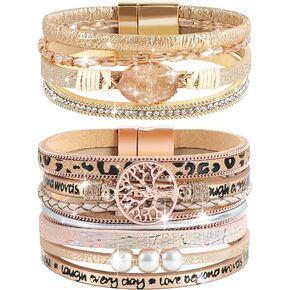 LightOnIt Bracelets for Women Teen Girls Boho Jewelry Leather Cuff Bangel Bracelet Christmas Gifts