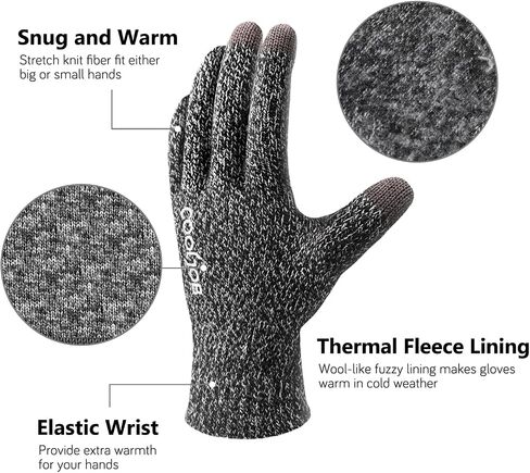 COOLJOB Warm Fleece Knit Winter Gloves for Men Women, Touch Screen Fingers, Non-slip Silicone Grip and Elastic Cuff in Kuwait
