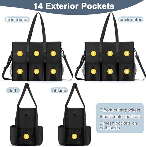Welltop Utility Tote Bag, Water Resistant Large Tote Bags for Women with 22 Pockets Black Handbags Crossbody Teacher Bag Nurse Tote Bag with Zipper & Thick Bottom Support for Work, Travel, School in Kuwait