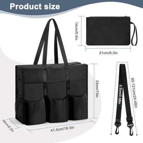 Welltop Utility Tote Bag, Water Resistant Large Tote Bags for Women with 22 Pockets Black Handbags Crossbody Teacher Bag Nurse Tote Bag with Zipper & Thick Bottom Support for Work, Travel, School in Kuwait