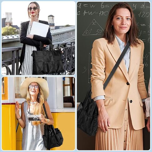 Welltop Utility Tote Bag, Water Resistant Large Tote Bags for Women with 22 Pockets Black Handbags Crossbody Teacher Bag Nurse Tote Bag with Zipper & Thick Bottom Support for Work, Travel, School in Kuwait