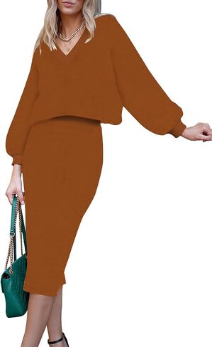 الوردي الملكة المرأة 2 قطعة وتتسابق مجموعة متماسكة الخامس الرقبة Batwing طويلة الأكمام فضفاضة Bodycon ميدي تنورة سترة فساتين in Kuwait