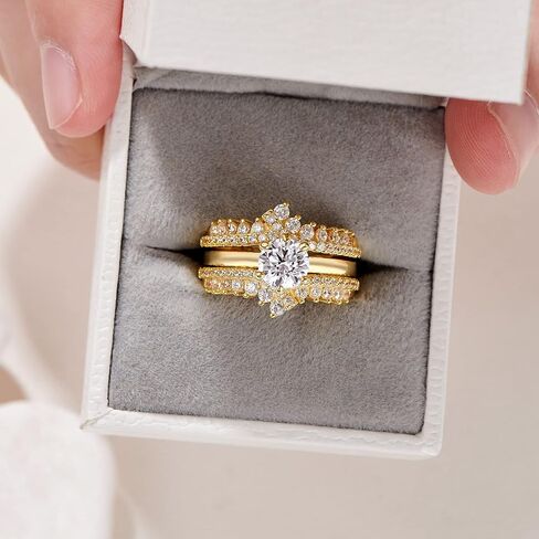 Newshe خواتم الزفاف للنساء خاتم الخطوبة محسن الفرقة طقم الزفاف الفضة الاسترليني 1.8Ct تشيكوسلوفاكيا حجم 4-13 in Kuwait