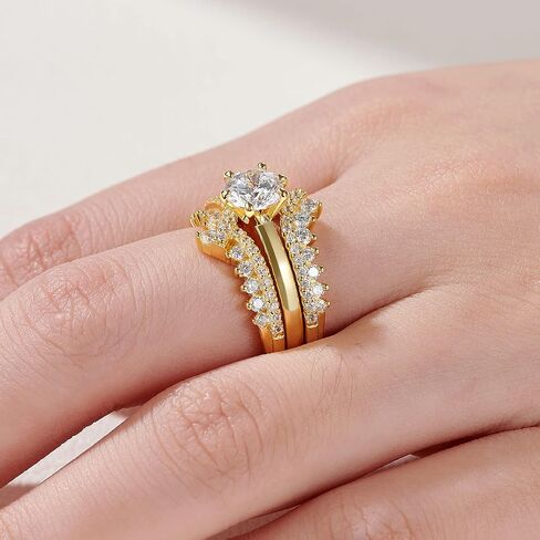 Newshe خواتم الزفاف للنساء خاتم الخطوبة محسن الفرقة طقم الزفاف الفضة الاسترليني 1.8Ct تشيكوسلوفاكيا حجم 4-13 in Kuwait