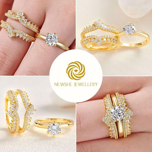 Newshe خواتم الزفاف للنساء خاتم الخطوبة محسن الفرقة طقم الزفاف الفضة الاسترليني 1.8Ct تشيكوسلوفاكيا حجم 4-13 in Kuwait