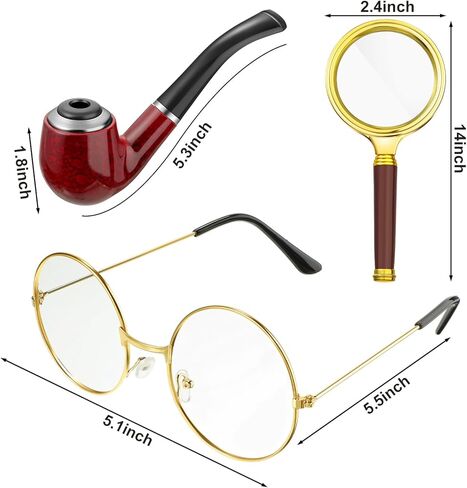 Kasyat 6 قطع من إكسسوارات زي المباحث المفتش الكبار Clouseau زي المحقق قبعة إكسسوارات الأدوات للهالوين in Kuwait