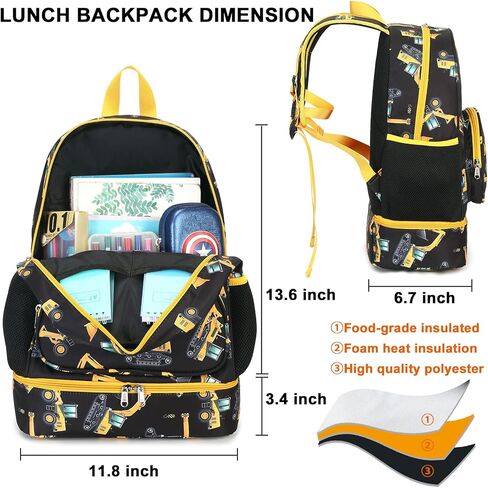 حقيبة ظهر LEDAOU للغداء للأطفال مع حجرة الغداء للأولاد والبنات حقيبة الكتب المعزولة لمرحلة ما قبل المدرسة الابتدائية in Kuwait