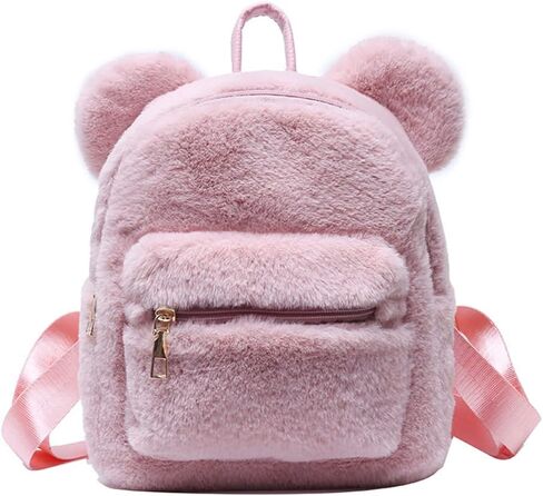 Mellshy Cute Fuzzy Bear Ears Backpack Kawaii Soft Fluffy Casual Daypack Mini Shoulder Bag Purse for Girls (Pink) in Kuwait