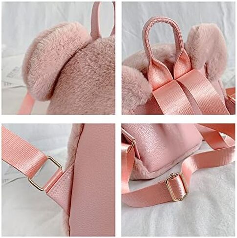 Mellshy Cute Fuzzy Bear Ears Backpack Kawaii Soft Fluffy Casual Daypack Mini Shoulder Bag Purse for Girls (Pink) in Kuwait