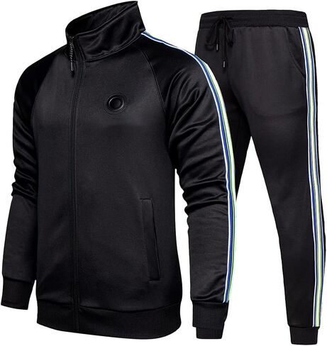 Men Tracksuit Set Full-Zip Sweatshirt Jogger Sweatpants Warm Sports Suit Gym Training Wear in Saudi Arabia