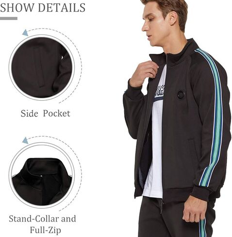 Men Tracksuit Set Full-Zip Sweatshirt Jogger Sweatpants Warm Sports Suit Gym Training Wear in Saudi Arabia