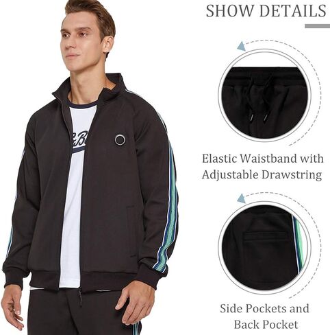 Men Tracksuit Set Full-Zip Sweatshirt Jogger Sweatpants Warm Sports Suit Gym Training Wear in Saudi Arabia