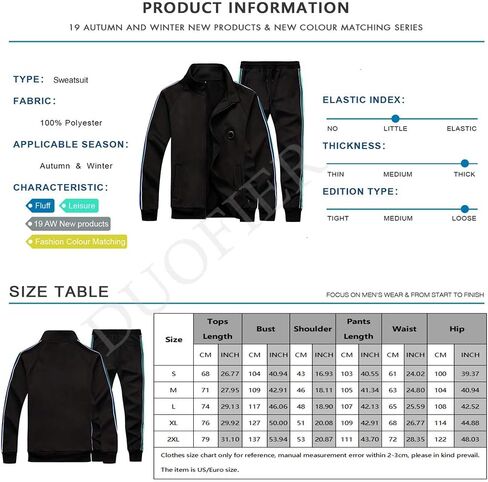 Men Tracksuit Set Full-Zip Sweatshirt Jogger Sweatpants Warm Sports Suit Gym Training Wear in Saudi Arabia