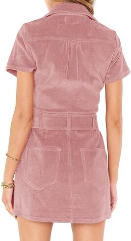 فستان قصير للفتيات من Meikulo بأكمام قصيرة ولون سادة وسحاب وحزام فساتين راعية البقر مع جيوب in Kuwait