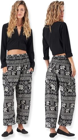 سراويل حريم Happy Trunks للنساء/سراويل اليوغا النسائية مع جيوب (S-XXL) ملابس هيبي/ملابس بوهو للنساء/صالة الشاطئ in Kuwait