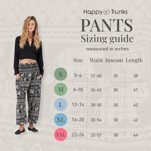 سراويل حريم Happy Trunks للنساء/سراويل اليوغا النسائية مع جيوب (S-XXL) ملابس هيبي/ملابس بوهو للنساء/صالة الشاطئ in Kuwait