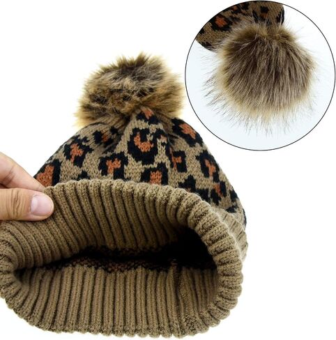 3 Pcs Leopard Print Winter Hat Gloves Scraf with Knit Plush Lined Set for Women and Teenagers in Saudi Arabia