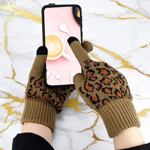 3 Pcs Leopard Print Winter Hat Gloves Scraf with Knit Plush Lined Set for Women and Teenagers in Saudi Arabia