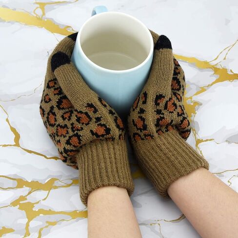 3 Pcs Leopard Print Winter Hat Gloves Scraf with Knit Plush Lined Set for Women and Teenagers in Saudi Arabia