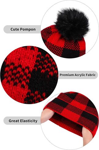 Apoway Full Cover Winter Warm Set Buffalo Plaid Scarf Knit Beanie Hat with Pompom Gloves Face Cover for Women Men in Kuwait