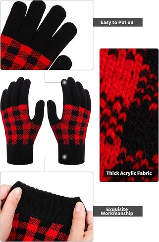 Apoway Full Cover Winter Warm Set Buffalo Plaid Scarf Knit Beanie Hat with Pompom Gloves Face Cover for Women Men in Kuwait