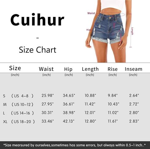 Cuihur Women's High Waisted Summer Casual Ripped Roll Hem Jeans Denim Shorts Denim in Kuwait