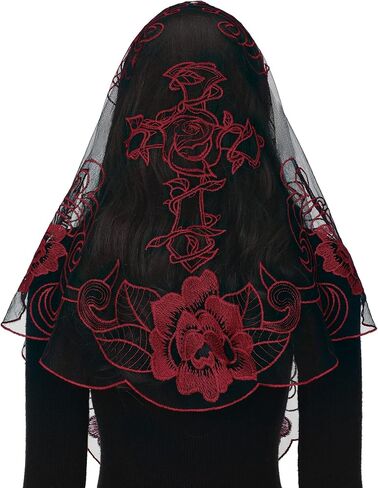 Bozidol الكاثوليكية مانتيا الحجاب الشامل-مثلث الصليب التطريز الكنيسة الدانتيل الحجاب الإسبانية مصلى كتلة غطاء الرأس مع مقاطع in Kuwait