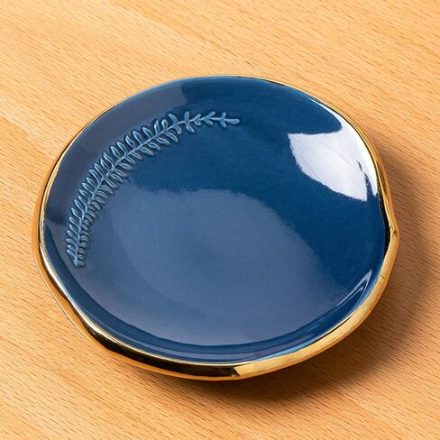 CEIERPH Ceramic Leaf Jewelry Dish Tray Ring Holder, Small Decorative Trinket Dish for Rings Earrings Necklaces, Gift for Women Wife Mom, Birthday Wedding Christmas Valentine Gifts, 4 Inch, Blue in Saudi Arabia