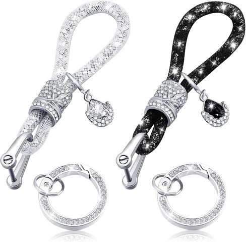 2 Pieces Crystal Keychain for Women Bling Keychain Accessories With Bling Rhinestones Silver Black Car Key Chains Fashionable Glitter Key Fob with 2 Pieces Crystal Car Key Ring for Women Lady Girl in Saudi Arabia