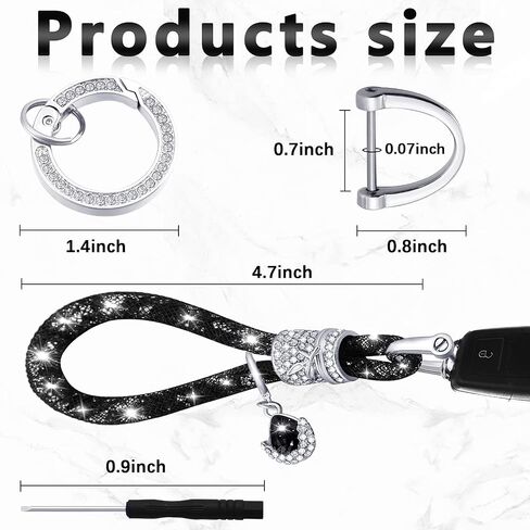 2 Pieces Crystal Keychain for Women Bling Keychain Accessories With Bling Rhinestones Silver Black Car Key Chains Fashionable Glitter Key Fob with 2 Pieces Crystal Car Key Ring for Women Lady Girl in Saudi Arabia