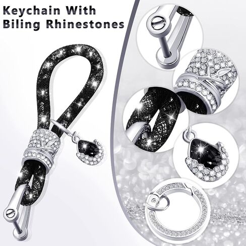 2 Pieces Crystal Keychain for Women Bling Keychain Accessories With Bling Rhinestones Silver Black Car Key Chains Fashionable Glitter Key Fob with 2 Pieces Crystal Car Key Ring for Women Lady Girl in Saudi Arabia
