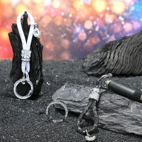 2 Pieces Crystal Keychain for Women Bling Keychain Accessories With Bling Rhinestones Silver Black Car Key Chains Fashionable Glitter Key Fob with 2 Pieces Crystal Car Key Ring for Women Lady Girl in Saudi Arabia