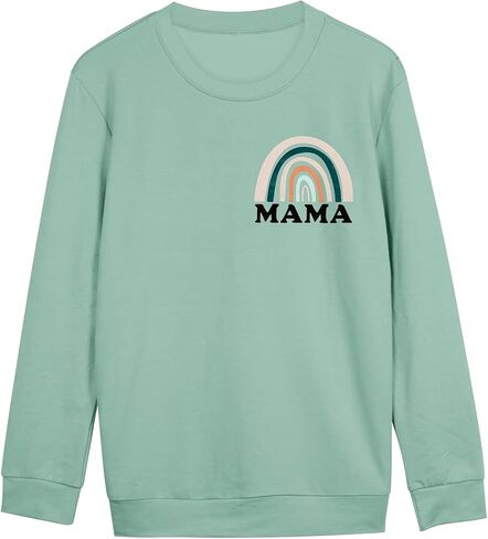 MOUSYA Mama Top Women Mama Sweatshirt قوس قزح جرافيك قميص طويل الأكمام طاقم الرقبة البلوز أمي بلوزة in Kuwait