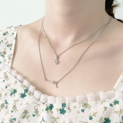 zmnnoppab 3pcs زودياك كوكبة طبقة القلائد للنساء الفتيات، 3a الزركون 14 كيلو الذهب مطلي 12 كوكبة قلادة قلادة رائعة رسالة ابراج زودياك علامة قلادة مجوهرات هدية عيد ميلاد مع صندوق هدية in Kuwait