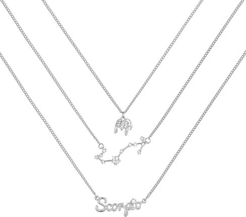 zmnnoppab 3pcs زودياك كوكبة طبقة القلائد للنساء الفتيات، 3a الزركون 14 كيلو الذهب مطلي 12 كوكبة قلادة قلادة رائعة رسالة ابراج زودياك علامة قلادة مجوهرات هدية عيد ميلاد مع صندوق هدية in Kuwait