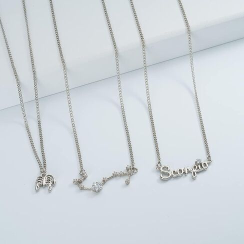 zmnnoppab 3pcs زودياك كوكبة طبقة القلائد للنساء الفتيات، 3a الزركون 14 كيلو الذهب مطلي 12 كوكبة قلادة قلادة رائعة رسالة ابراج زودياك علامة قلادة مجوهرات هدية عيد ميلاد مع صندوق هدية in Kuwait