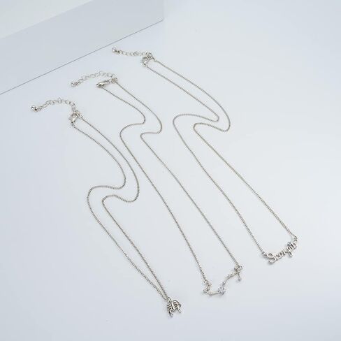 zmnnoppab 3pcs زودياك كوكبة طبقة القلائد للنساء الفتيات، 3a الزركون 14 كيلو الذهب مطلي 12 كوكبة قلادة قلادة رائعة رسالة ابراج زودياك علامة قلادة مجوهرات هدية عيد ميلاد مع صندوق هدية in Kuwait