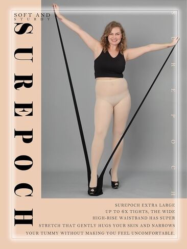 SUREPOCH Plus Size Tights for Women, Ultra Large Up To 6x, 20 Colors Semi Opaque Control Top, Soft High Waist Pantyhose in Saudi Arabia